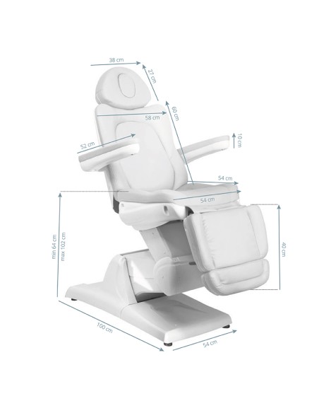 Azzurro 870 poltrona estetica elettrica a 3 motori, bianco