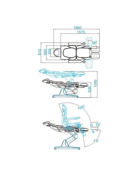 Azzurro 870S pedi 3 motori grigio sedia estetica elettrica