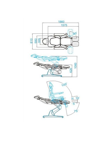 Azzurro 870S pedi 3 motori poltrona estetica...