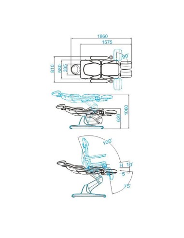Azzurro 870S pedi 3 motori sedia cosmetica...