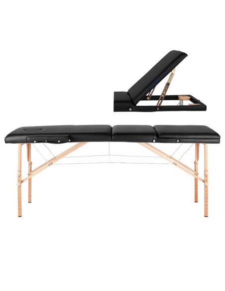 Lettino da massaggio pieghevole in legno Komfort Activ Fizjo 3 segmenti nero