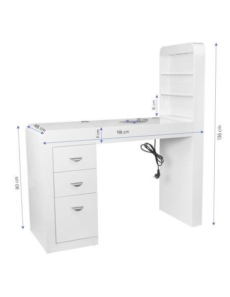 Scrivania cosmetica 310 con assorbitore di cassette bianco lato destro