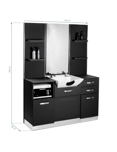 Consolle per parrucchieri Gabbiano con lavabo B085W nero