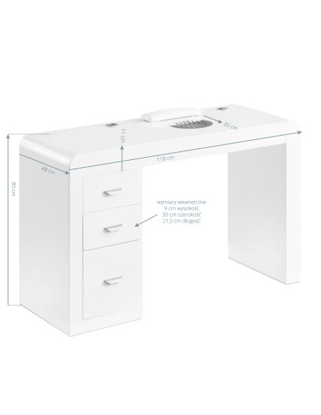 Scrivania cosmetica 312 con assorbitore di cassette bianco lato destro