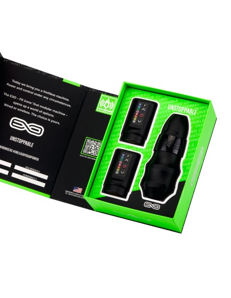 FK Irons Exo Black Ops tattoo machine + 2 powerbolts - corsa 2,5 mm
