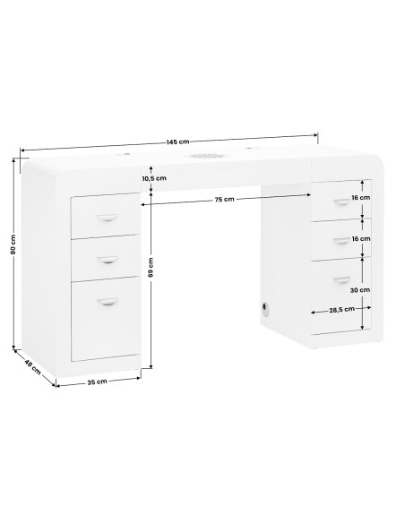 Scrivania cosmetica 314 con assorbitore di cassette bianco