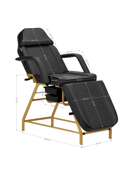 Poltrona cosmetica 557G con vassoi oro nero