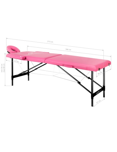 Lettino da massaggio pieghevole in alluminio comfort Activ Fizjo 2 segmenti rosa nero alluminio