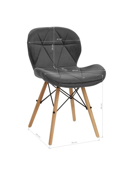 4Rico Sedia scandinava QS-186 velluto grigio