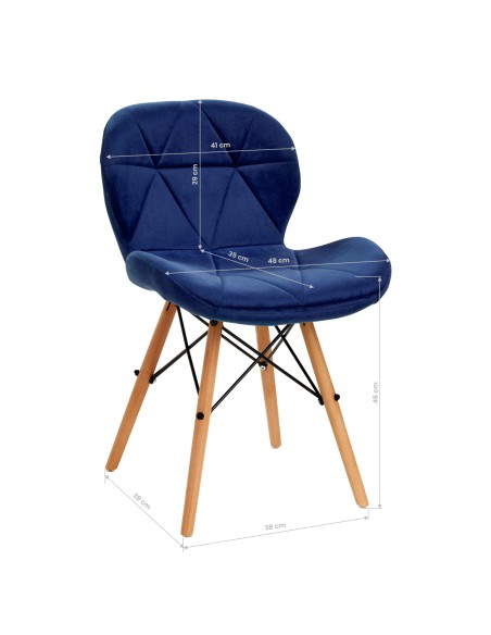 4Rico Sedia scandinava QS-186 velluto blu navy