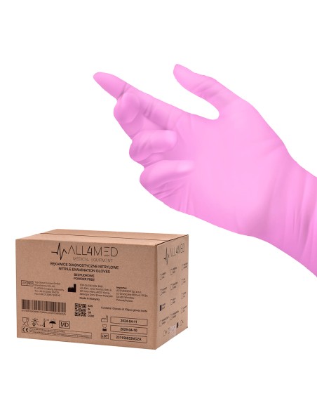 All4med guanti diagnostici monouso in nitrile rosa L 10 x100 pz. 
