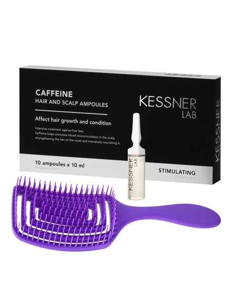 Set di spazzole flessibili per capelli O-327 viola e fiale di caffeina Kessner Lab 