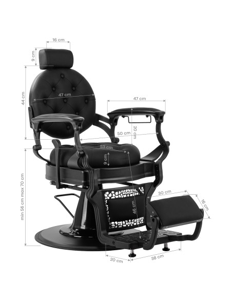 Gabbiano Niccolo barber chair nero con struttura nera