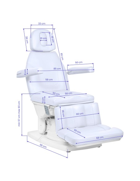 Poltrona cosmetica podologica elettrica Kate 4 cilindri, bianco freddo