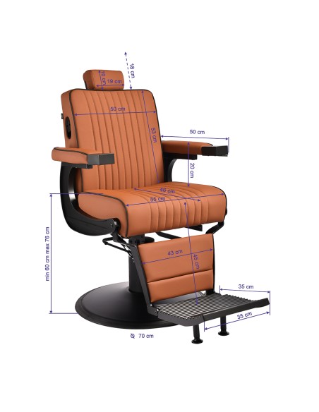 Gabbiano Poltrona da barbiere Levi marrone con telaio nero senza cuciture sul retro