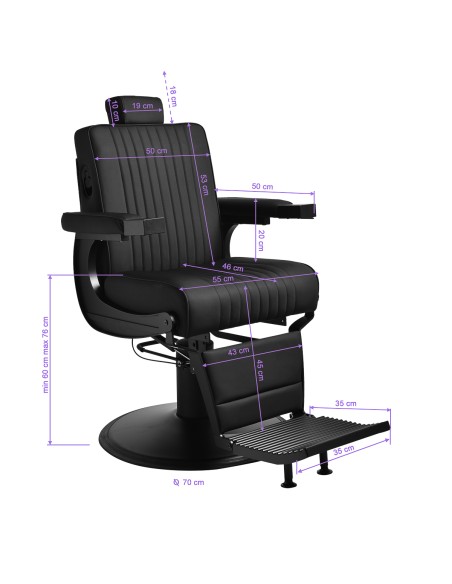 Gabbiano Poltrona da barbiere Levi nera con telaio nero senza cuciture sul retro