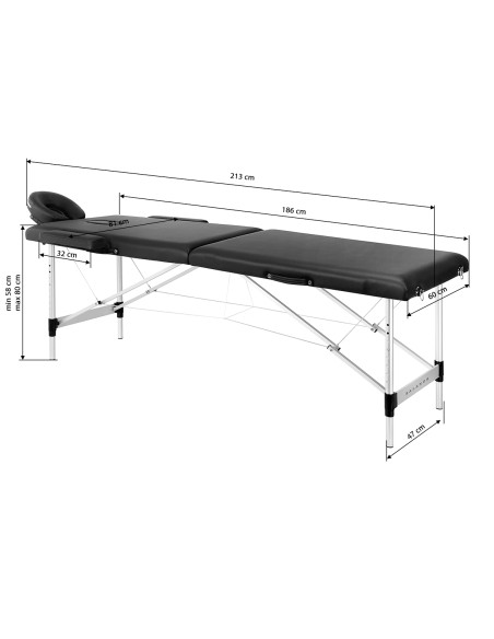 Balance Lettino da massaggio pieghevole in alluminio 2 segmenti nero