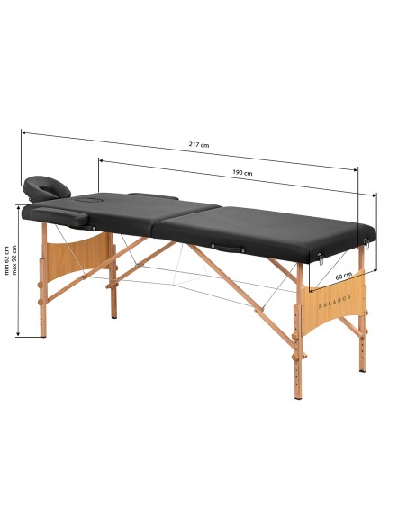 Balance Lettino da massaggio pieghevole in legno 2 segmenti nero