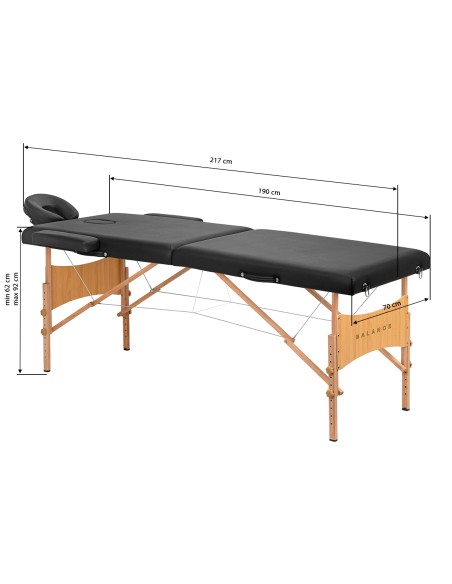 Balance Lettino da massaggio pieghevole in legno 2 segmenti 190x70 nero