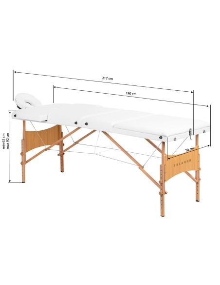 Balance Lettino da massaggio pieghevole in legno 3 segmenti 190x70 bianco