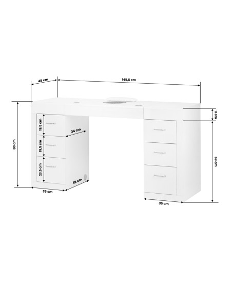 Tavolo cosmetico 324 con aspiratore a cassetta bianco