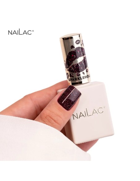 Smalto semipermanente borgogna glitter effetto flash - Sparkleholic NaiLac 7ml